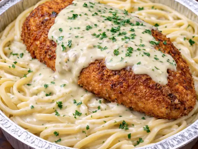 Chicken Cutlet Linguini Alfredo